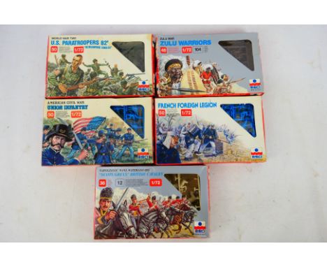 ESCI - Five boxed sets from ESCI in 1/72 scale to include: Zulu Warriors #213, French Foreign Legion #237, American Civil war