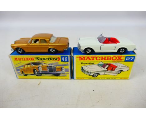 Matchbox - Lesney -  Two diecast model motor vehicles by Matchbox to include Matchbox by Lesney #27 Mercedes Benz 230 SL and 