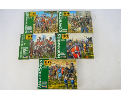 Revell - Five boxed sets from Revell in 1/72 scale to include: #02578 British Life Guards #2554 Cowboys #2556 Imperial Infant