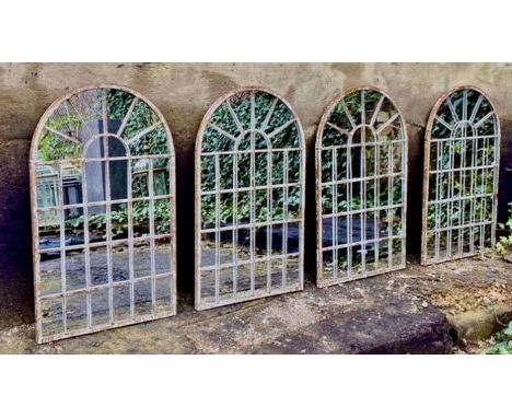 ARCHITECTURAL GARDEN MIRRORS, four, 60cm x 36cm, aged metal frames. (4) 