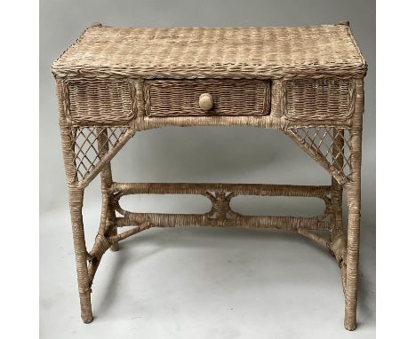 CONSOLE/HALL TABLE, vintage rattan and cane woven, with frieze drawer, 76cm W x 77cm x 42cm. 