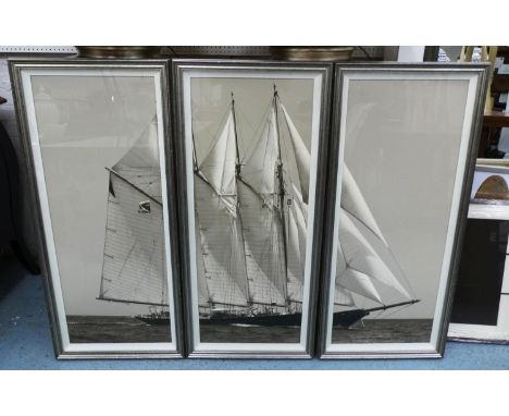 TRIPTYCH PHOTOGRAPHIC PRINT OF A TALL SHIP, in a silver gilt frames, each frame 51cm W x 112cm H. (3) 