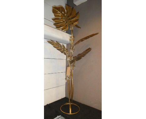 MONSTERA DELICIOSA FLOOR CANDELABRA, 130cm H, gilt metal. 