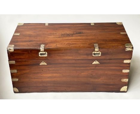 TRUNK, 49cm H x 104cm W x 51cm D, 19th century Chinese export, camphorwood and brass bound, with rising lid, bearing name of 
