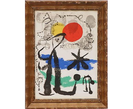 JOAN MIRO 'Figure with the Red Sun', off set lithograph, 32cm x 23cm, framed and glazed. 