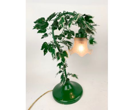 TABLE LAMP, circa 1970's, in the manner of Hans Kogl, painted ivy design toleware with glass shade, 50cm H. 