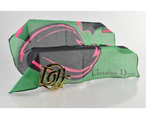 A Large Gilt Metal Christian Dior Brooch, 44.7mm Tall, Signed 'Parfums Christian Dior' Verso, with Wrapping, Together with an