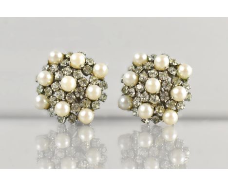 A Pair of Vintage Christian Dior Clip on Earrings, Faux Pearl and Rhinestone Cluster Decoration, Signed for 1965, Germany, 32
