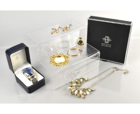 A Vintage Paloma Picasso Small Mirror, with Gilt Metal Decoration, Together with Brooch in the Form of a Perfume Bottle, with