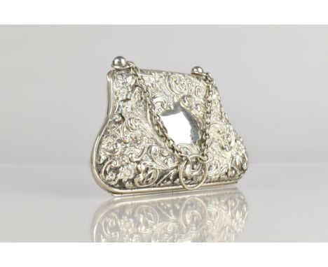 Ab Edward VII Silver Purse by Henry Mathews with Scrolled Repousse Decoration, Birmingham Hallmark 1902, 13x9cm