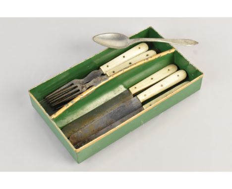 A 19th Century Miniature 'Prisoner of War' Cutlery Set to Comprise Three Bone Handled Knives, Three Forks and Spoon all House