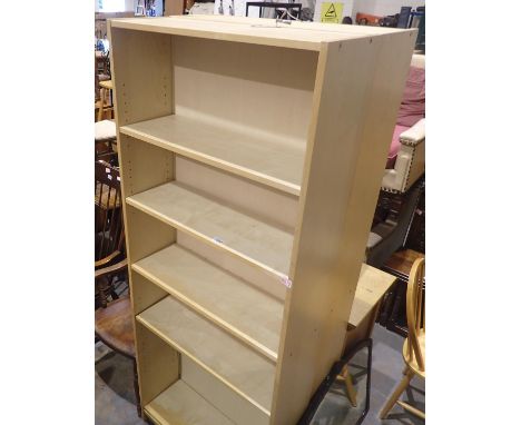 A pair of five shelf beech effect open bookcases, 70 x 30 x 170 cm H. Not available for in-house P&amp;P 