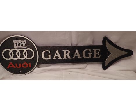 Cast iron Audi garage arrow, W: 45 cm. P&amp;P Group 2 (£18+VAT for the first lot and £3+VAT for subsequent lots) 