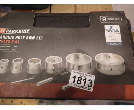 Parkside nine piece new old stock chisel carbide hole saw set 22-70mm. Not available for in-house P&amp;P 