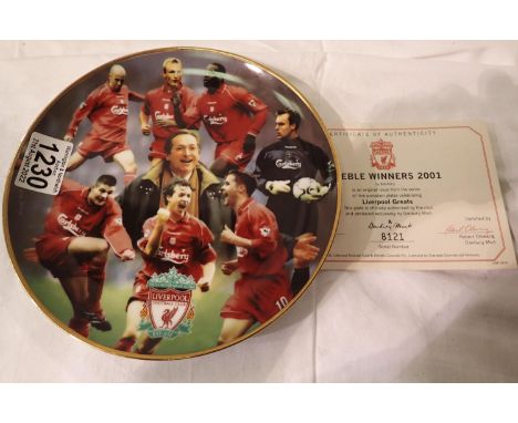 Liverpool Treble Winners 2001 plate with CoA. P&amp;P Group 2 (£18+VAT for the first lot and £3+VAT for subsequent lots) 