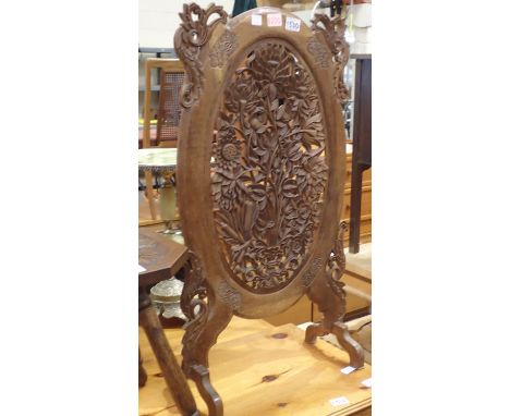 Carved hardwood fire screen, H: 80 cm. Not available for in-house P&amp;P 