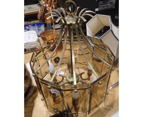 Large brass and smoked glass six sconce ceiling light. Not available for in-house P&amp;P 