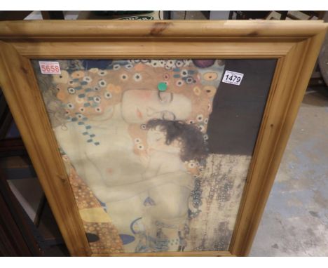 Pine framed Klimt print, 49 x 69 cm. Not available for in-house P&amp;P 