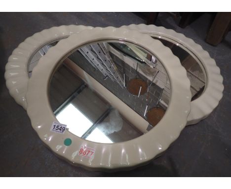Three ceramic framed circular wall mirrors. Not available for in-house P&amp;P 