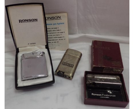Three vintage Ronson lighters. P&amp;P Group 1 (£14+VAT for the first lot and £1+VAT for subsequent lots) 