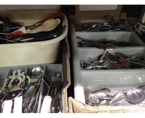 Shelf of mixed flatware and kitchen utensils. Not available for in-house P&amp;P 