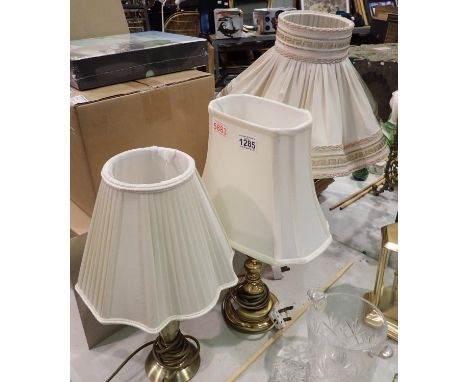 Three mixed table lamps, with shades, largest H: 60 cm. All electrical items in this lot have been PAT tested for safety and 
