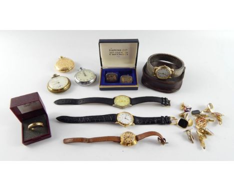A Timex lady's gold plated wristwatch, gentleman's wristwatches, cufflinks and pocket watches, (qty).