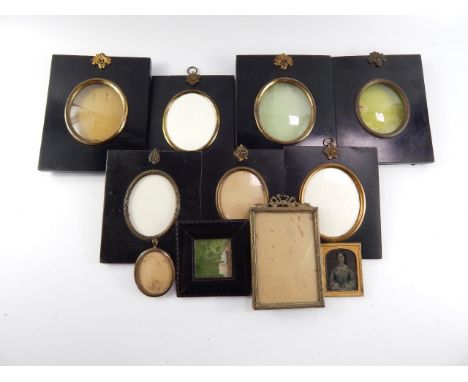 Victorian ebonised miniature frames, Hogarth frames, further frames, 19thC silhouette portrait, and a Georgian pencil study o