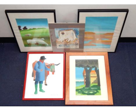 Gordon Faulkner. Chateau de Monbayillac, Burnham Harbour, 'Sheep', woodblock prints, limited edition 10, artist's proofs; To 