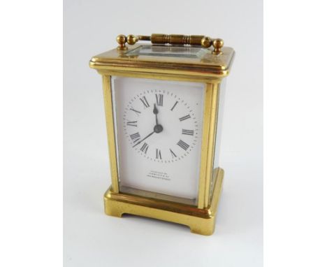 A brass cased carriage clock, for Hawley & Co, Regent Street, dial bearing Roman  numerals, single barrel movement, with key,