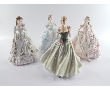 Four Royal Worcester figures, comprising Keepsake, Royal Debut, Queen of Hearts, and The First Quadrille.