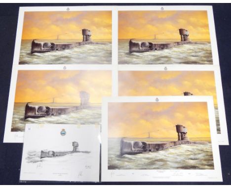 John Pettitt (British, 20thC). H M Submarine H28, five prints, limited edition 1000, signed by the artist and Lieutenant, lat