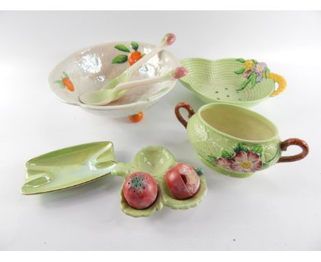 Carltonware Wedgwood & Co and Beswick leaf pottery, to include toast racks, dishes, bowls, salad servers and a tomato cruet s