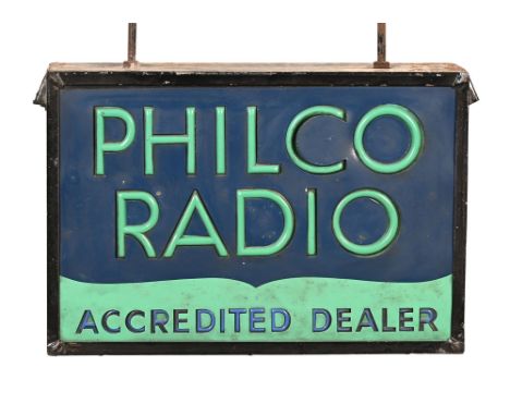 A Philco Radio Accredited Dealer vintage illuminating advertising sign, double sided (not tested).  Height excluding hanging 