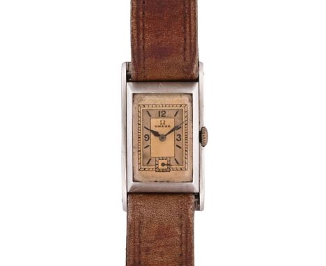 An Omega tank Art Deco wristwatch, knob wind and with subsidiary seconds hand, case dimensions excluding lugs 20 mm x 30 mm (