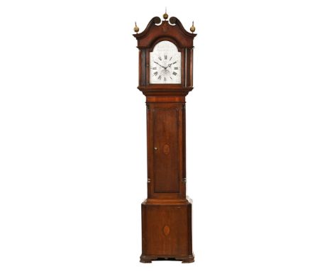 A Georgian oak longcase clock Joseph Paxton Higham Ferrers (Northamptonshire), the hood with swans neck pediment fitted with 