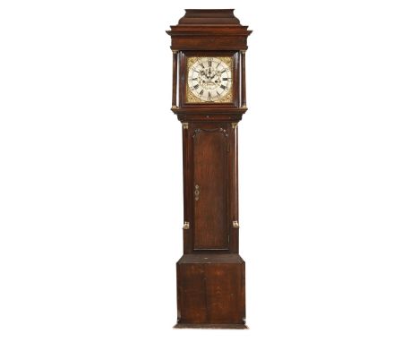 A George III oak and mahogany crossbanded longcase clock, with two train striking movement by N Brown Manchester, with caddy 