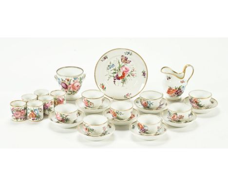 A collection of twenty five pieces of continental porcelain, hand painted tea and coffee wares, 19th century, most with cross