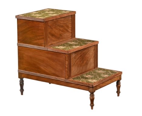 A 19th century mahogany step commode, with carpet to each tread and raised on short turned feet.  Height 68 cm, width 45 cm, 