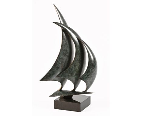 Duncan MacGregor a bronze sculpture "Flying Sails" 42/150, raised on a marble base.  Height 61 cm.  With certificate of authe