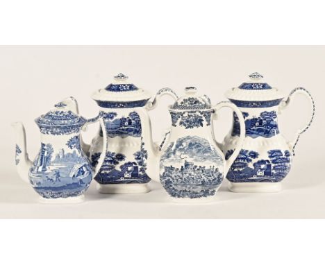 Three Copeland Spode Italian pattern coffee pots, 21 cm and 16 cm, together with a Royal Homes of Britain Enoch Wedgwood coff