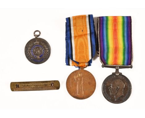A Royal Engineers enamelled medallion, a First World War duo to Sapper ER Hughes and a No. 4 The Wounded Stripe.