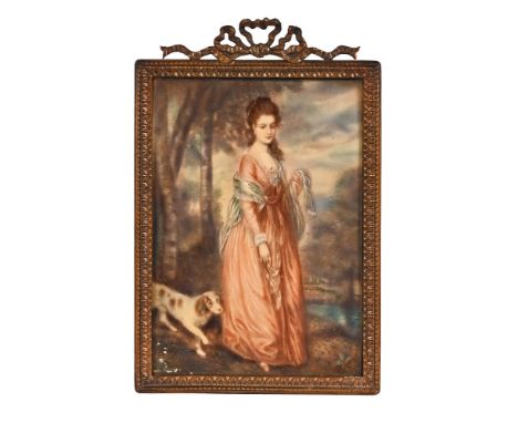 A Victorian portrait miniature on ivory, indistinctly signed G LAP... depicting a lady with spaniel, marked to rear Lady Mear