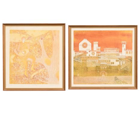 Catherine Grubb (British born 1945), two signed limited edition embossed prints "Lute Player" 2/25, 39.5 cm x 37 cm and "I Ca