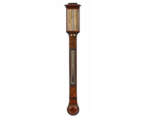 A Georgian mahogany stick barometer by Casartelli Duke Street Liverpool, with alcohol thermometer and turned cistern cover.  