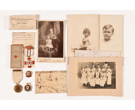 A First World War Red Cross medal, to Mary Payne, various other enamelled Red Cross medals and photographs (see illustration)