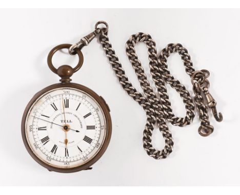 A Tell Swiss made best centre seconds chronograph, with silver Albert chain, case diameter 54 mm.