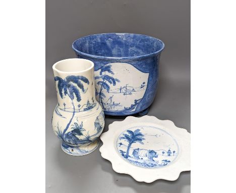 Isis pottery for Colefax and Fowler, a group of blue and white ceramics decorated in imitation of Bristol delftwares,To inclu