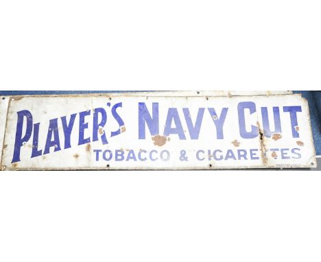 Three enamel advertising signs, 'Players navy Cut' and 'Weights', widest 91 cm