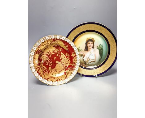 A Rosenthal painted porcelain portrait plate, early 20th century and a Royal Crown Derby gilded pheasant plate 26cm